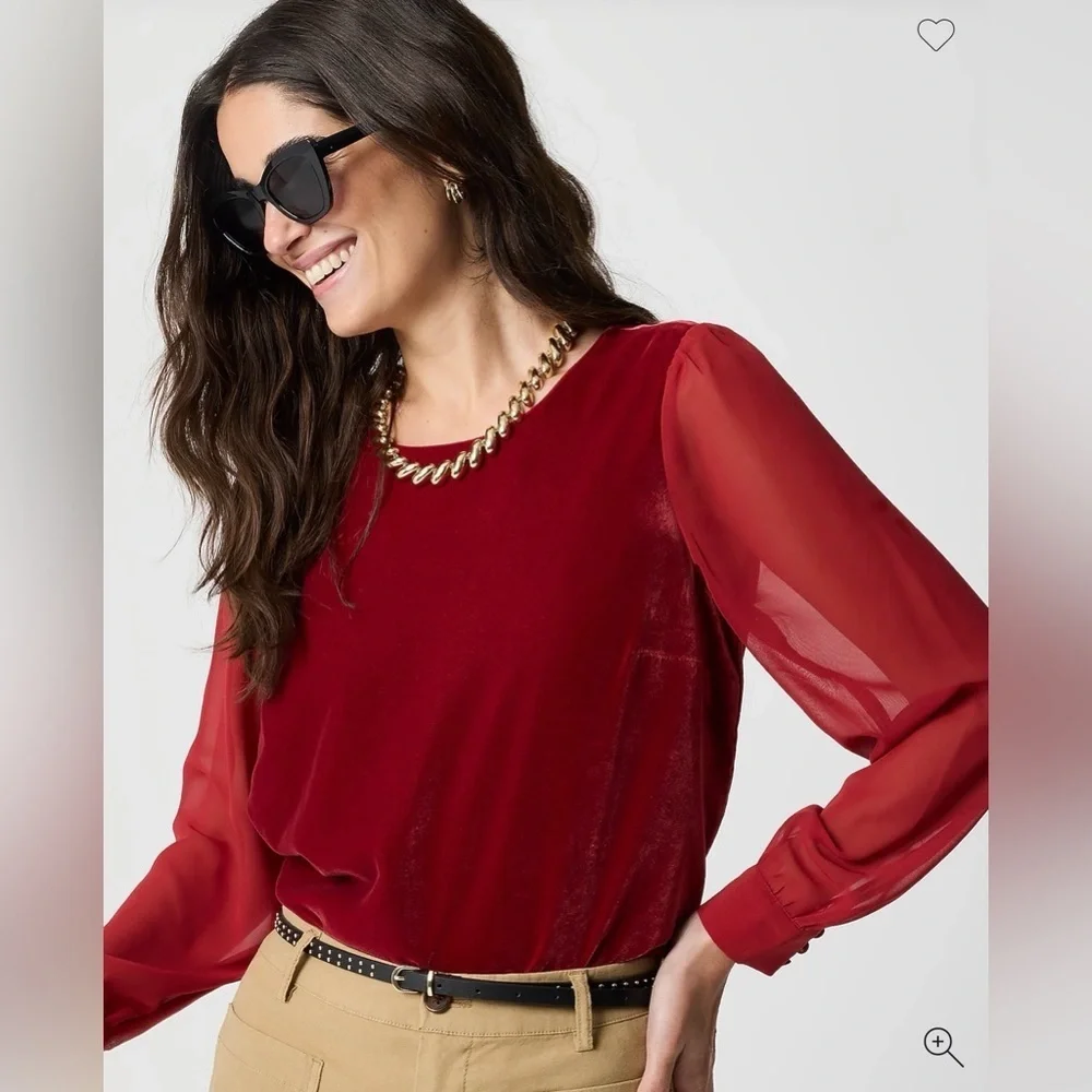 J. Crew Velvet Puff-Sleeve Top in Berry Sangria. Size Medium.